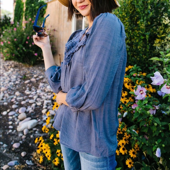 Lace Delight Blouse In Steel Grey - Picture 3 of 5